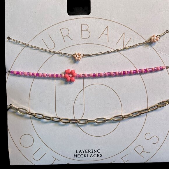 Urban Outfitters Layering Necklace Set – Beaded & Gold Chain – Boho Chic Floral - Picture 4 of 4